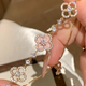 Pink Fritillaria  Four Leaf Clover Adjustable Bracelet